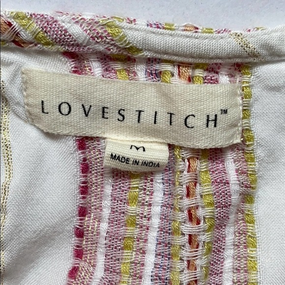 Lovestitch Stripe Tie Front Knot Top V-Neck Blouse - Picture 7 of 8